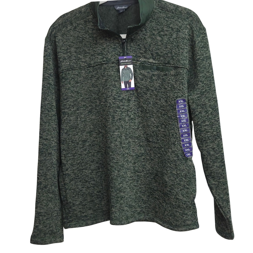 Eddie Bauer Sweater Fleece Mens XXL Green Marled 1/4 Zip Pullover NEW with tags - Picture 2 of 10